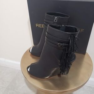 Rebecca Minkoff Stevie black leather peep toe booties, Size 8, New never worn